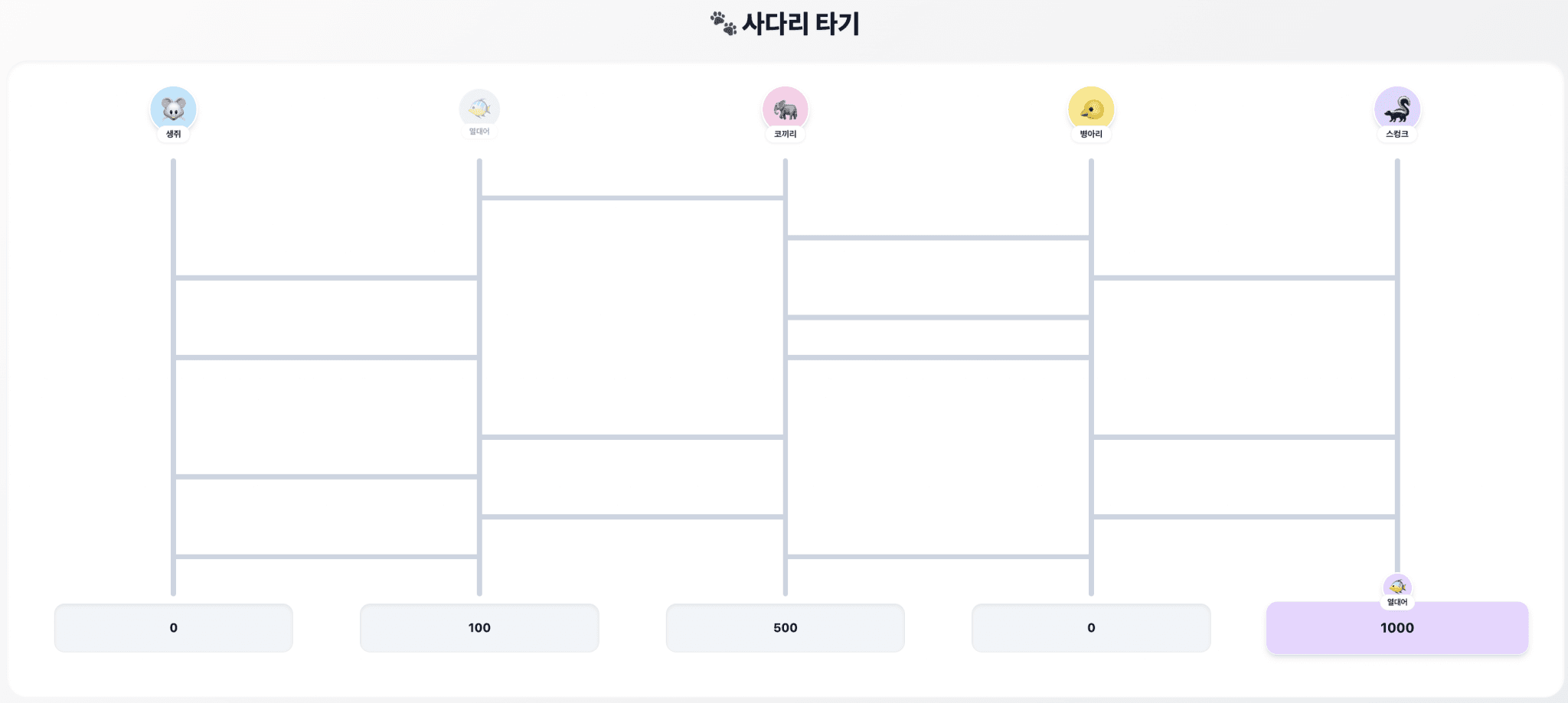 사다리 타기 게임 화면 미리보기